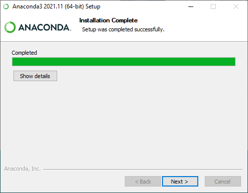 anacoda installer installation complete