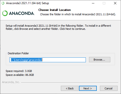 anacoda installer install location